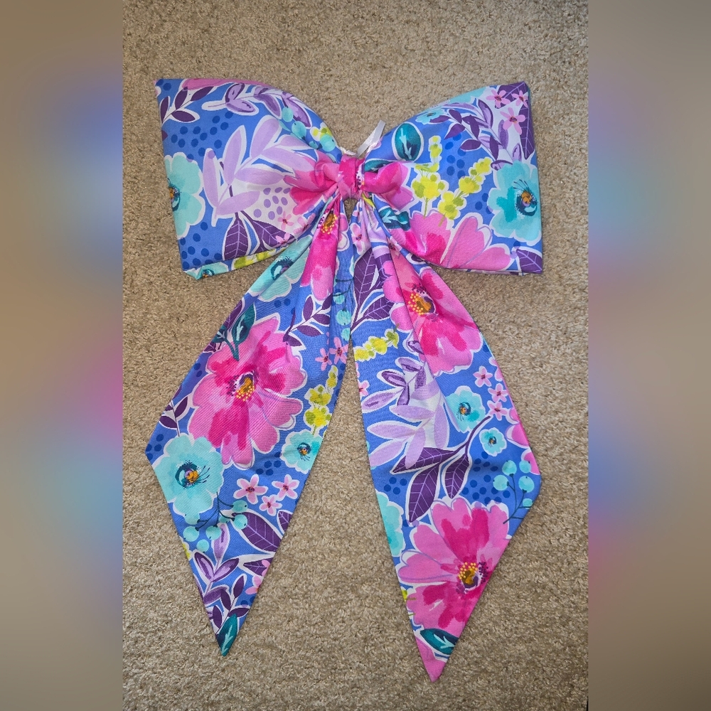 Floral Bow with Pink and Blue Accents